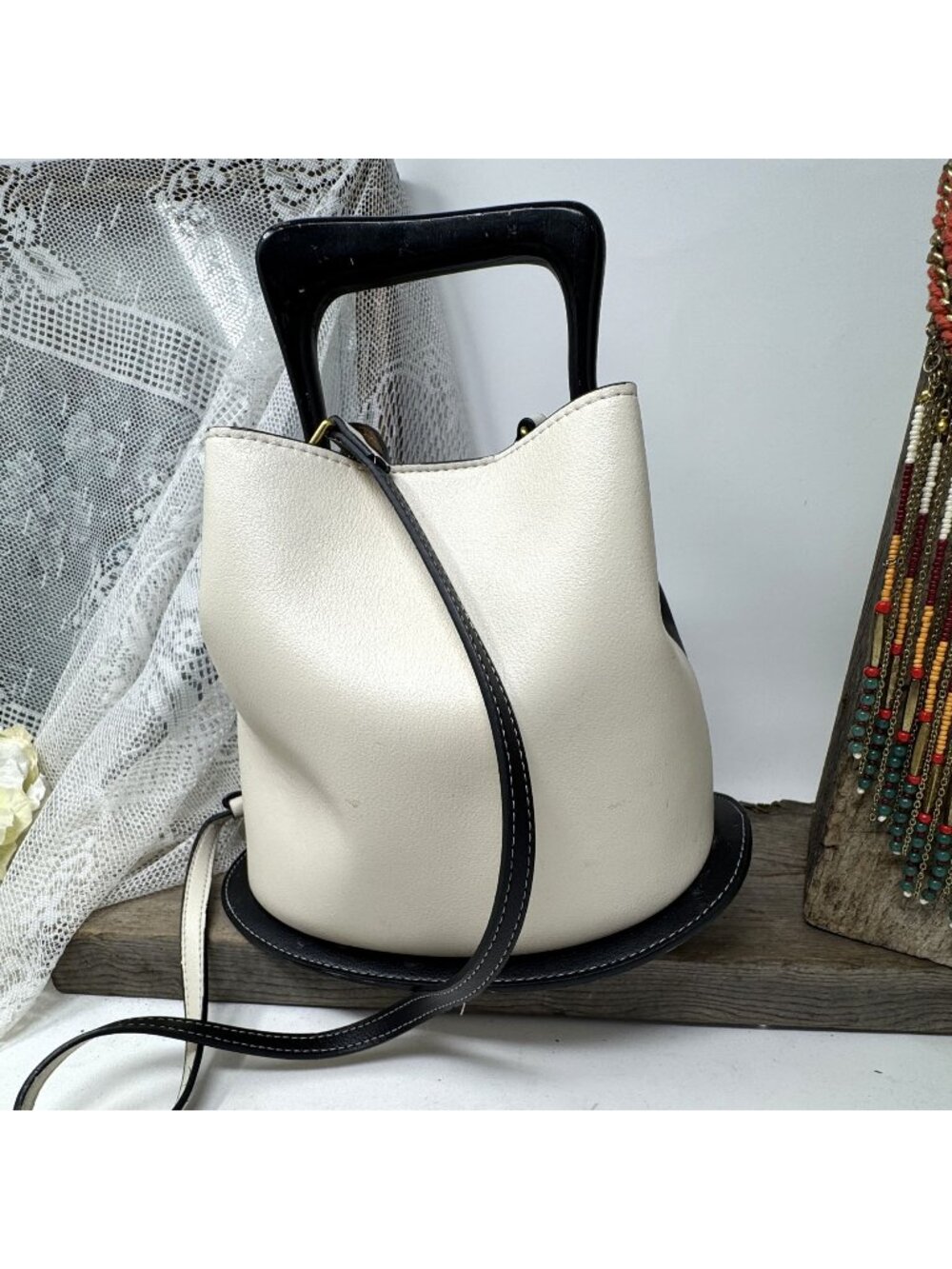 CULBIA Iconic Ozzy Bag Genuine Leather Cream & Black
